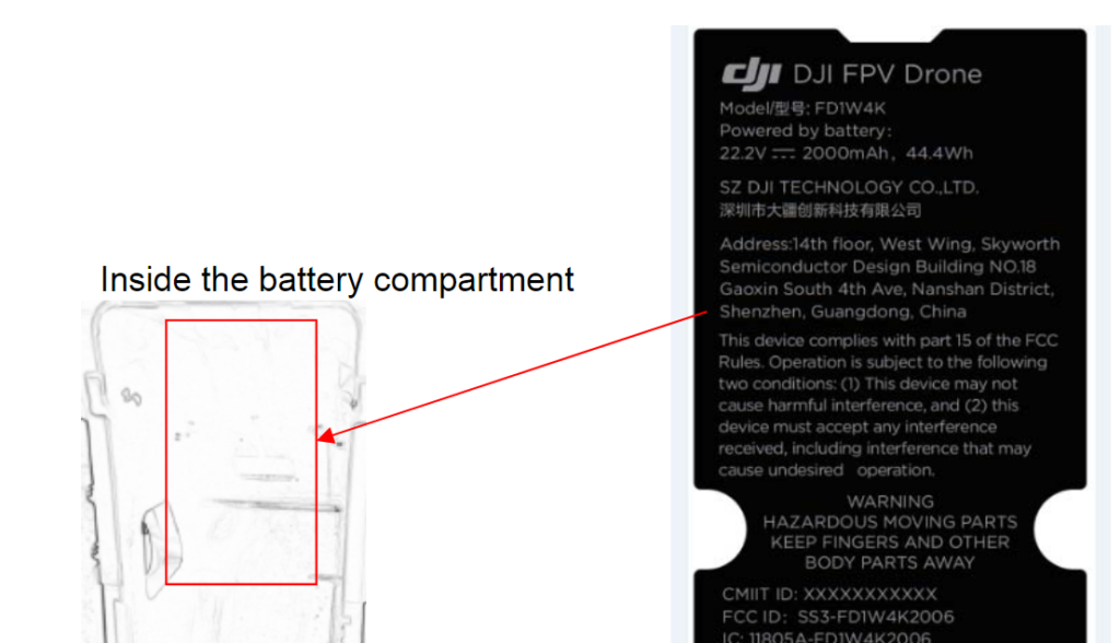 DJI FPV Drone FCC Label